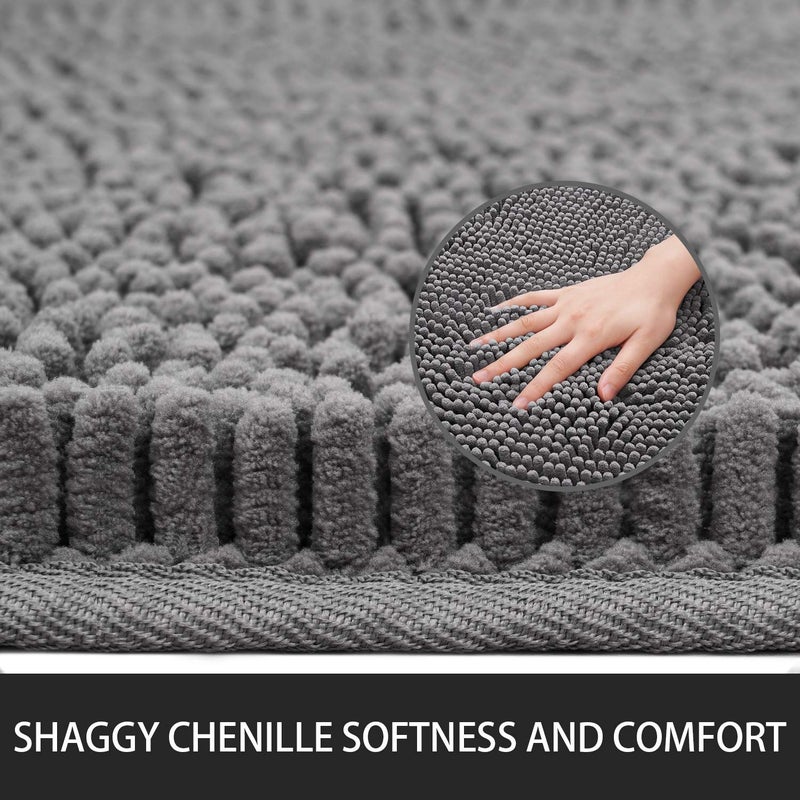 Noahas 24''x 60'' Grey Long Bathroom Rugs Runner,Absorbent Bath Mats for Bathroom Non-Slip with Rubber Backing,Soft Washable Carpet,Plush Chenille Shower Mats Shaggy Durable Bath Rugs - Image 5
